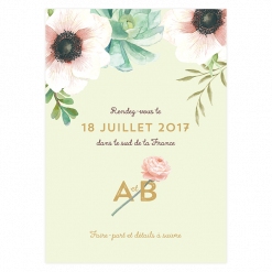 Save the Dtae mariage floral. Fleurs bucolique chic. Illustration et couleurs personnalisées.