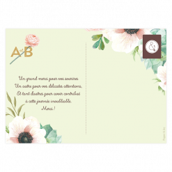 Carte postale de remerciement personnalisée. Mariage avec fleurs à l'aquarelle.