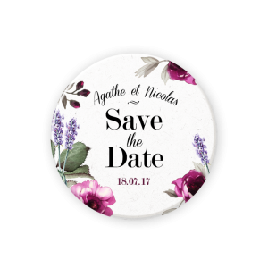 Save the date magnet à fleurs, lavande et roses