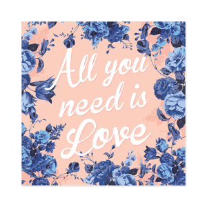 Faire-part de mariage floral All you need is Love, livret rose et bleu indigo