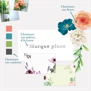 Marque placede mariage imprimé personnalisé. Design floral