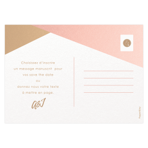 Save the date mariage, carte postale personnalisée or et rose