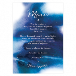 Menu de mariage thème univers, étoiles, nuit , lune et constellation. Votre menu de mariage personnalisé et imprimé.