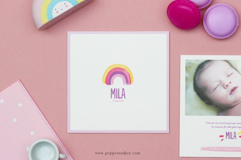 Faire-part de naissance Arc-en-ciel - Un faire-part tout doux