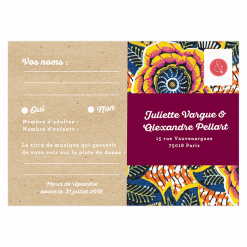 Carton réponse mariage, carte postale wax, thème mariage africain