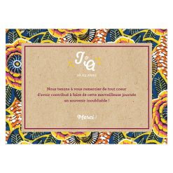 carte de remerciements mariage personnalisée, mariage ethnique africain avec tissu wax et fond kraft