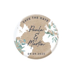 Magnet save the date mariage bilingue avec carte du monde