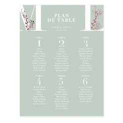 Plan de table mariage, poster imprimé avec initiales personnalisé à l'aquarelle