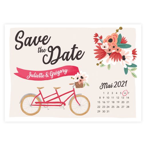 save the date mariage tandem avec calendrier et date entourée.
