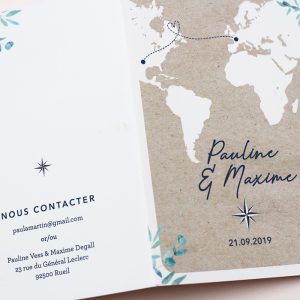 invitation mariage passeport, carte du monde personnalisée