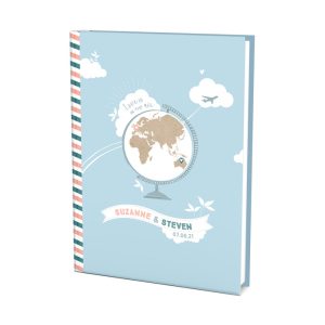 Livre d'or mariage voyage Globe terrestre et carte du monde