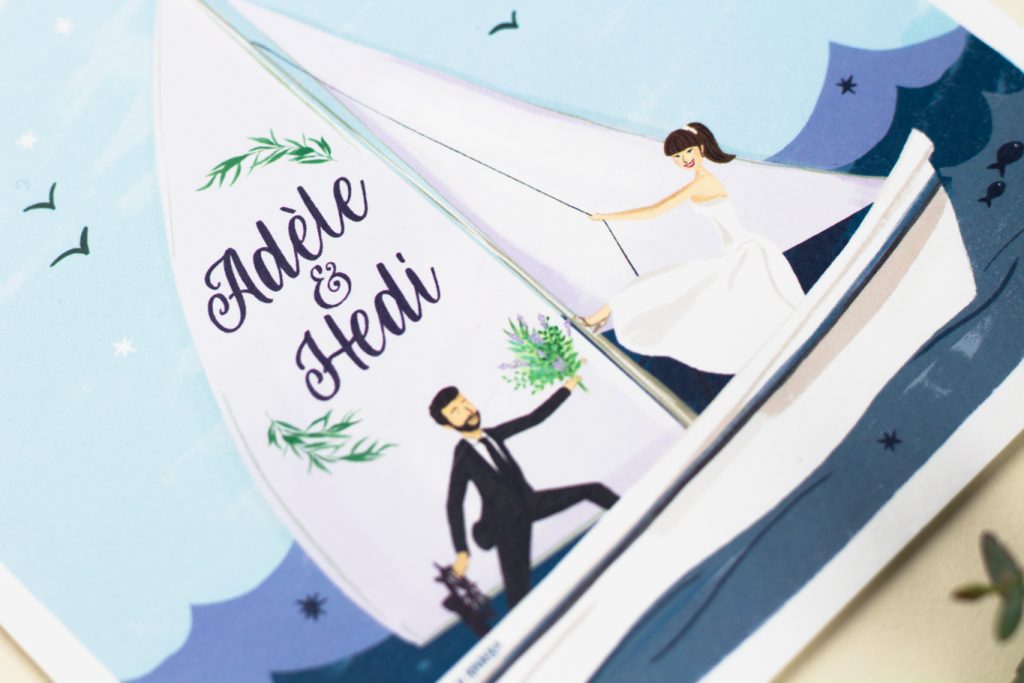 Mariage thème de la mer, faire-part bateau, un voilier sur mesure