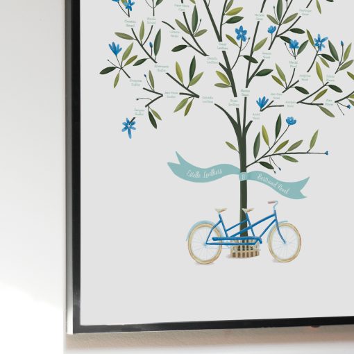 Arbre généalogiqueavec dessin d'un arbre et vélo tandem. Poster imprimé