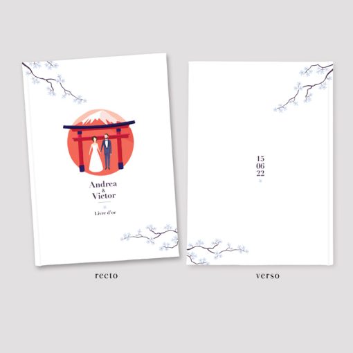 Livre d'or mariage Japon, livre personnalisé pour un souvenir unique de votre mariage Nippon.