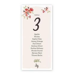 Plan de table mariage bohème, cartes imprimés avec tandem et fleurs