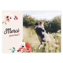 carte de remerciements mariage champêtre, photos avec design de fleurs