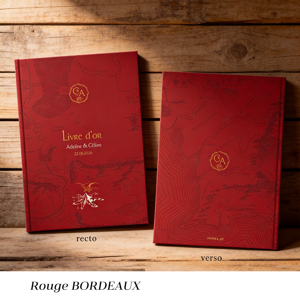 Livre d’or mariage bordeaux personnalisé style Seigneur des Anneaux romantique