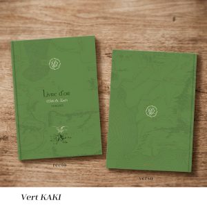 Livre d’or mariage vert kaki vintage inspiré fantasy et univers médiéval élégant