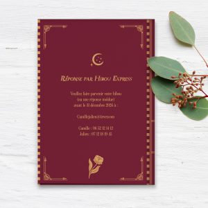 Faire-part de mariage sur le thème Harry Potter, vue extérieure avec design façon grimoire ancien et papier recyclé