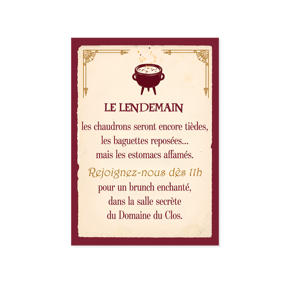 Papeterie de mariage Harry Potter avec faire-part, programme et carton brunch assortis